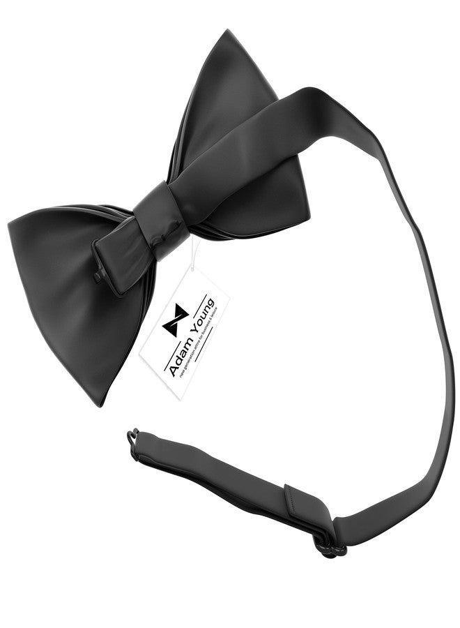 Adam Young Men's Black Bow Tie with Handkerchief Set Pre-Tied Style Formal Satin Classic Bowtie for Tuxedo Faux Silk (Large, Black) - Image 3